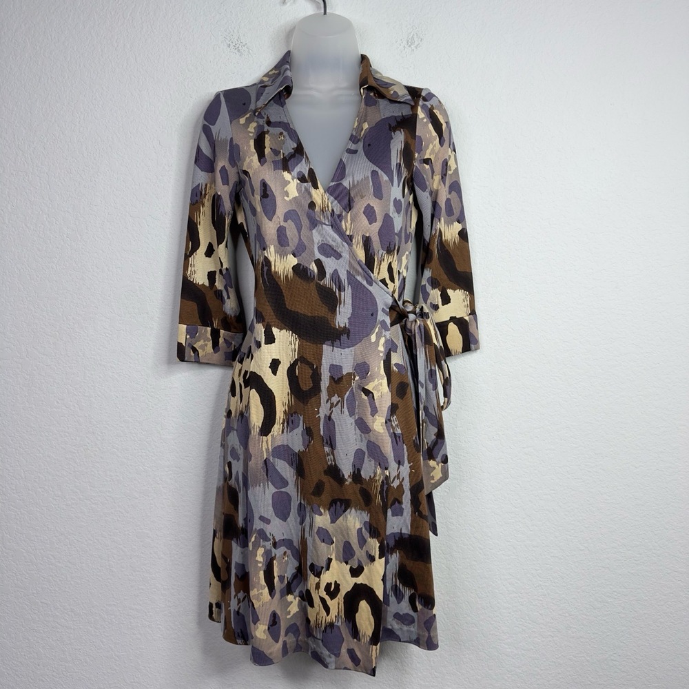 Diane Von Furstenberg Dress Womens 4 Silk Justin Animal Print Wrap Bold Mob Wife